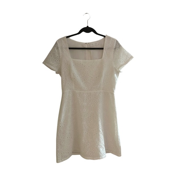 All in Favor Mini Eyelet Dress in White, Size L - Picture 1 of 3